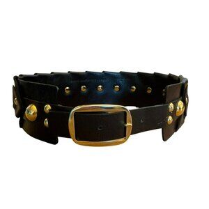 Diane Von Furstenberg Wide Brown Leather Belt Small Gold Studded Detail Vintage